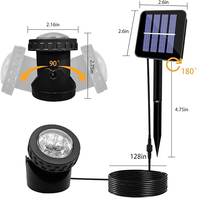 AVEKI Solar Pond Spotlights, 12 LED Solar Underwater Lights with Dual Head Waterproof Submarine Landscape Spotlight Security Lighting for Outdoor Patio Ganden Fountain Pond… (White, Single Head)