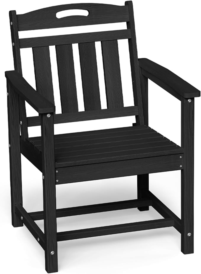 Ciokea Outdoor Patio Dining Chair, HDPE Porch Chairs for Dining Table, All-Weather Durable Outdoor Furniture for Backyard, Garden, Lawn & Poolside, Black