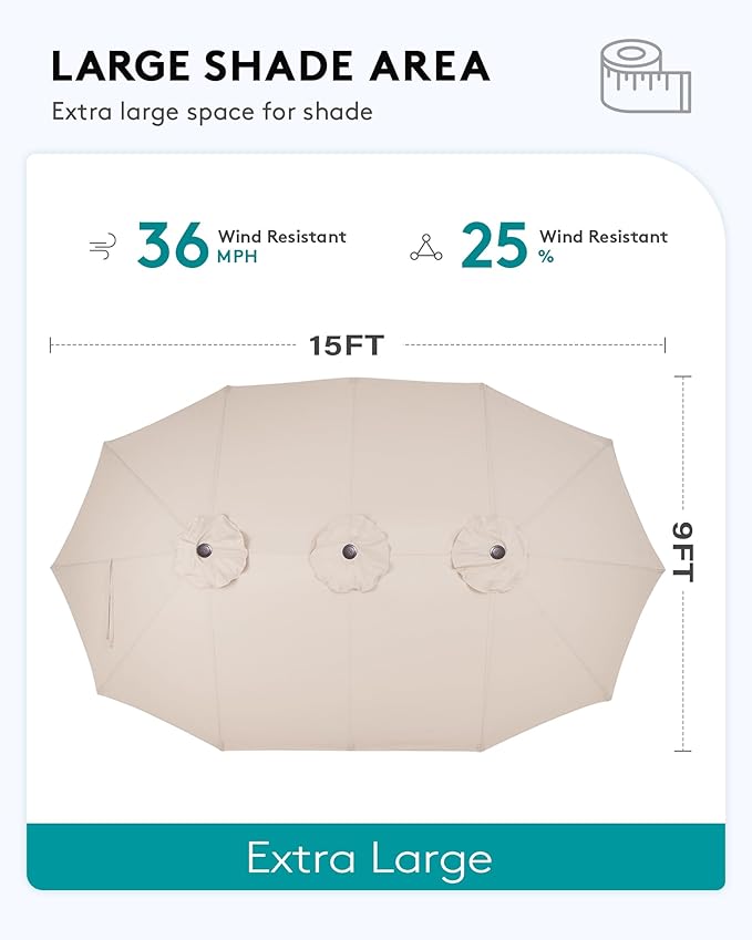 SERWALL 8-Piece Patio Dining Sets with 15FT Double Side Patio Umbrella, Outdoor HDPE Dining Furniture Set with Umbrella Hole Cut-Out Table and 6 Chairs, White（Umbreall Base not Included）