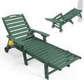 Ciokea Lounge Chair Outdoor, Oversized Chaise Lounge Chair with 5 Positions, HDPE, Patio Lounge Chair with Wheels & Cup Holder for Pool, Deck, Poolside, Green