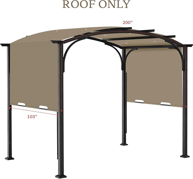 Pergola Canopy Replacement Cover for Lowe's Allen + Roth 10x10 Ft Freestanding Pergola, 200" x 103" Shade Cover, Compatible with Model #L-PG152PST-B,Cover Only (Khaki)