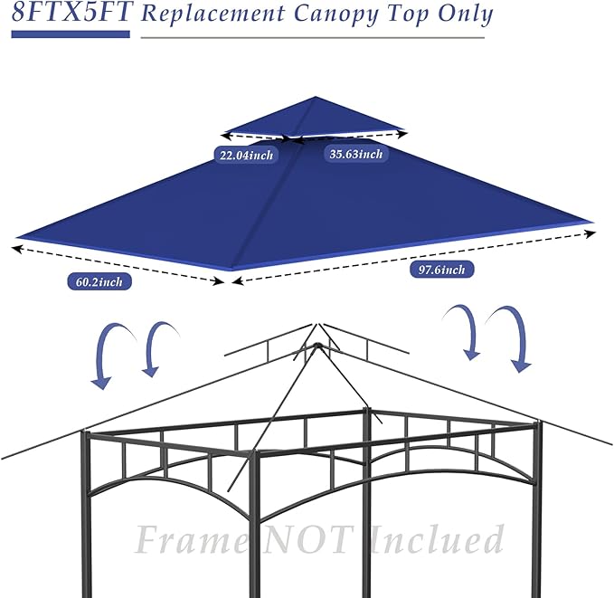 Grill Gazebo Replacement Top, 5 * 8 Outdoor BBQ Top Cover, Double Layer BBQ Gazebo Top Canopy for Model #L-GG001PST-F (Blue)