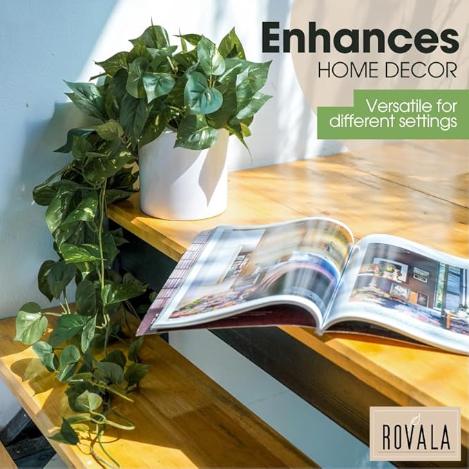MY ROVALA Silk Plants for Home Decor Indoor in Pot Realistic Artificial Plants Hanging Faux Plants Indoor Fake Potted Plants for Shelves Bedroom Bathroom Trailing Plant, Fake Pothos Ivy (Dark Green)
