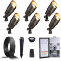 Gardenreet Brass Low Voltage Landscape Spotlights(6-Pack) Kit 12V LED with Low Voltage Transformer 150W and Mechanical Timer and 100FT Wire and 30Pack Connectors for Outdoor House Garden Patio