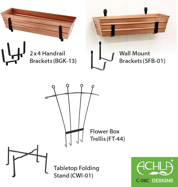 Achla Designs Copper PlatedWindow Flower Box Planter-Small (22" L x 6" W x 5" H)