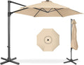 Best Choice Products 10ft Offset Cantilever Hanging Market Patio Umbrella, Smooth 360° Rotation, 8 Sturdy Ribs, Easy Adjustment - Sand