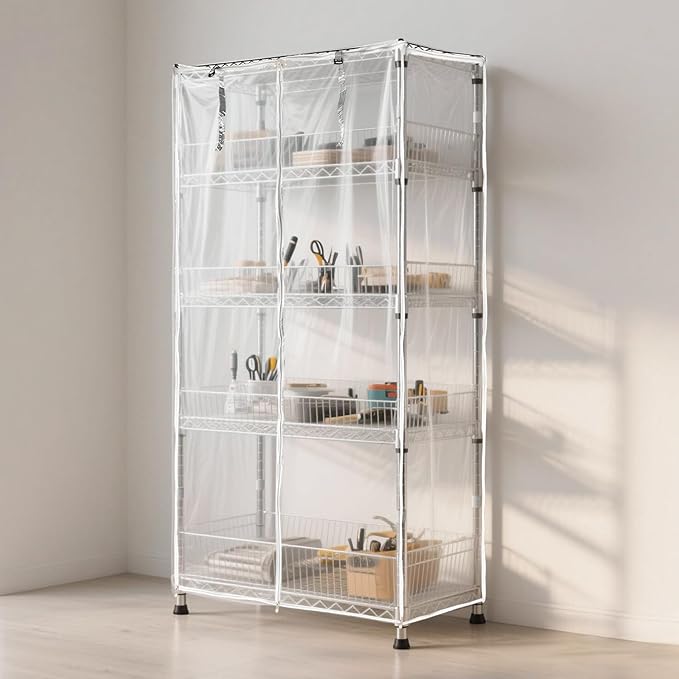 Waterproof Shelf Cover,Durable Dustproof Storage Wire Rack Covers,Outdoor Shelving Covers for Wire Shelves with Zipper 60''x24''x72'',Clear