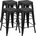 Yaheetech 24 Inch Metal Barstools Set of 4, Counter Height Backless Stools, Industrial Stackable Bar Chairs with Footrest for Kitchen/Dining Room/Bistro/Patio, Black