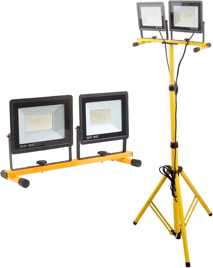 22000 Lumen Work Lights with Stand, 2 Adjustable Head LED Work Light, with Adjustable and Foldable Tripod Stand, Waterproof Lamp with Individual Switch with 6500 Kelvin Color Temperature