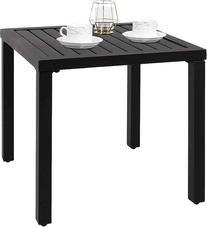 PHI VILLA Indoor Outdoor Small Metal Square Side/End Table, Patio Coffee Bistro Table, Black | Indoor, Outdoor, Patio, Coffee