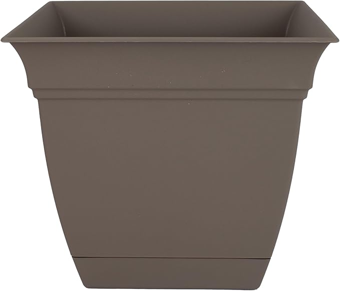 The HC Companies Eclipse Square Plastic Planter w/Attached Saucer - Outdoor & Indoor Plant Pot with Drainage Holes - Lightweight, UV-Resistant Plastic Pots for Plants (6" Cappuccino, Pack of 1)