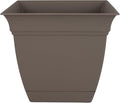 The HC Companies Eclipse Square Plastic Planter w/Attached Saucer - Outdoor & Indoor Plant Pot with Drainage Holes - Lightweight, UV-Resistant Plastic Pots for Plants (6" Cappuccino, Pack of 1)
