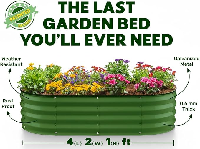 Plant & Plot Galvanized Raised Garden Beds Outdoor // 4×2×1 ft (2-Pack) Planter Raised Beds for Gardening, Vegetables, Flowers // Large Metal Garden Box // Patented Tool-Free Design (Olive Green)