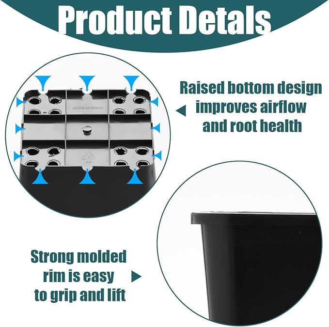 Nursery Pots 6 Inch 40 Pcs, Plastic Seed Starting Pot with Drainage Holes, Sturdy Seedling pots for Planting, Cuttings (Black)