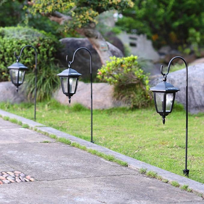 CALIDAKA 4 Pack Multi-Purpose Shepherds Hooks Outdoor Iron Shepherd Hook with Base Adjustable Heavy Duty Garden Hanging Stake for Lanterns Solar Light Plant Hanger Wedding Decor