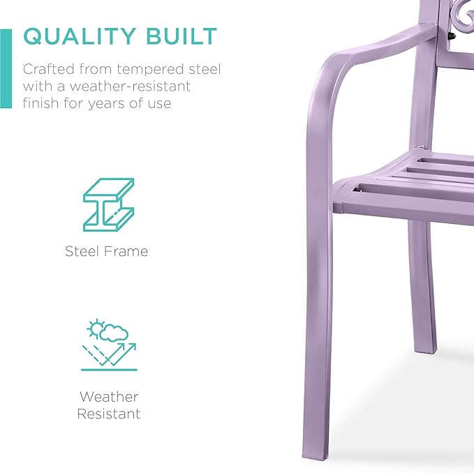 Best Choice Products Outdoor Bench Steel Garden Patio Porch Furniture for Lawn, Park, Deck w/Floral Design Backrest, Slatted Seat - Lavender
