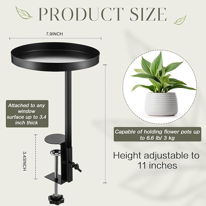 1 Pcs Window Sill Plant Shelf 7.9''D x 14.2''H Adjustable Window Shelf Windowsill Clamp Tray for Indoor Plants Metal Windowsill Extension Tray Planter Floating Shelves for Indoor Outdoor