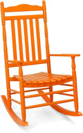VINGLI Wooden Rocking Chair, Outdoor Chair with 450 lbs Support, Relaxing Rocker with Solid Wood High Back Seat Reclining Seat for Deck, Garden, Backyard, Porch, Indoor or Outdoor Use (Orange, 1PC)