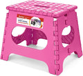 ACSTEP Folding Step Stool 11 Inch, Sturdy Plastic Foldable Step Stool for Kids & Adults, Non Slip Lightweight Collapsible Foot Stools Holds 300 lbs, Ideal for Kitchen, Bathroom, Bedroom, Rose red