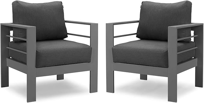 Solaste Patio Furniture Metal Armchair,2 PCS All-Weather Aluminum Garden Outdoor Contemporary Sofa Chair with Cushions, Grey