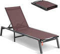 VEVOR Chaise Lounge Chair Outdoor, Aluminum Patio Lounge Chairs with Adjustable 5-Position, Folding Pool Chair Recliner and Full Flat Tanning Chairs for Patio, Beach, Pool, Brown