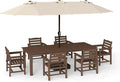 7-Piece Brown Outdoor Dining Set with White 15FT Large Patio Umbrella, 75.2'' HDPE Table & Chairs for 6, Weather-Resistant Furniture with Umbrella Hole for Patio, Lawn, Poolside