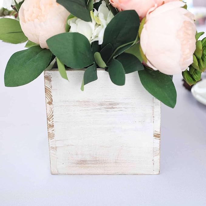 Efavormart 24"x6" Whitewash Rectangular Wood Planter Box Set with Removable Plastic Liners, DIY Rustic Wooden Box for Succulents, Wedding Centerpieces and Home Decor