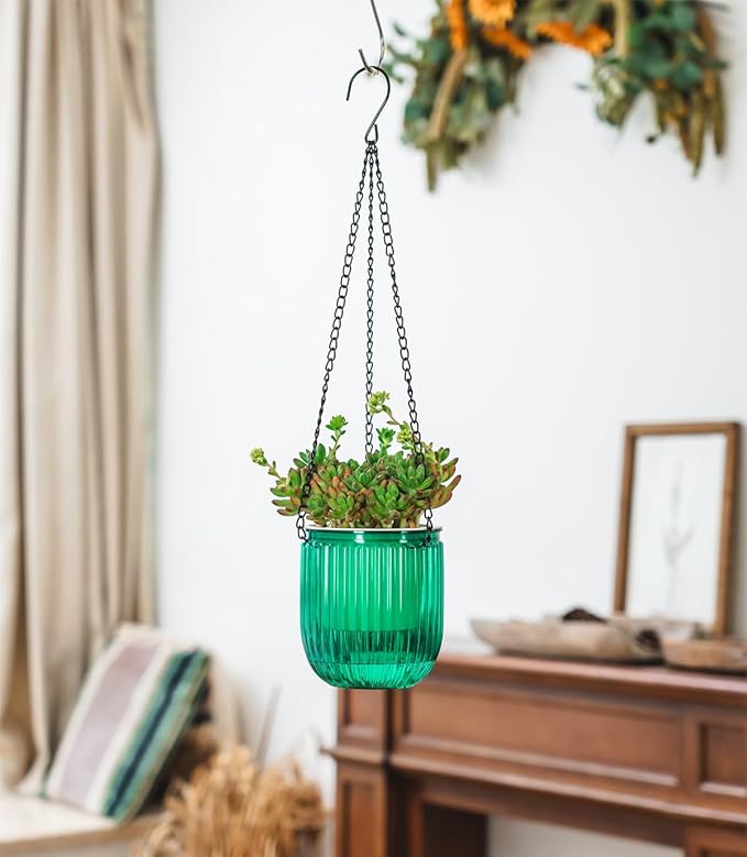 Josteve 4.5 Inch 2 Pcs Self Watering Hanging Planter Indoor Plant Pots Drainage Holes, Outdoor Small Hanging Planters Flower Pot Basket, Visible Water Level, Plant Hanger Home Decor, Gardening