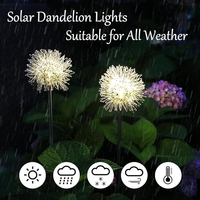 GUOCHENG Dandelion Solar Garden Lights, 4 Pack Solar Metal Dandelion Light, Waterproof Firefly Lights Outdoor for Garden Patio Yard Pathway, Gifts for Women Mother's Day(4pack)