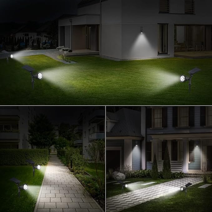 AMIR Solar Spotlights Outdoor Upgraded, Waterproof 1 Pack Security Landscape Lights 4 LED, Adjustable Solar Garden Light with Auto On/Off for Yard Driveway Pathway Pool Patio (White)