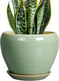 8 Inch Plant Pot - Ceramic Planter for Outdoor Plants Indoor Plant Pot with Drainage Hole and Saucer Mid-Century Round Planter Flower Pot for House Garden Green