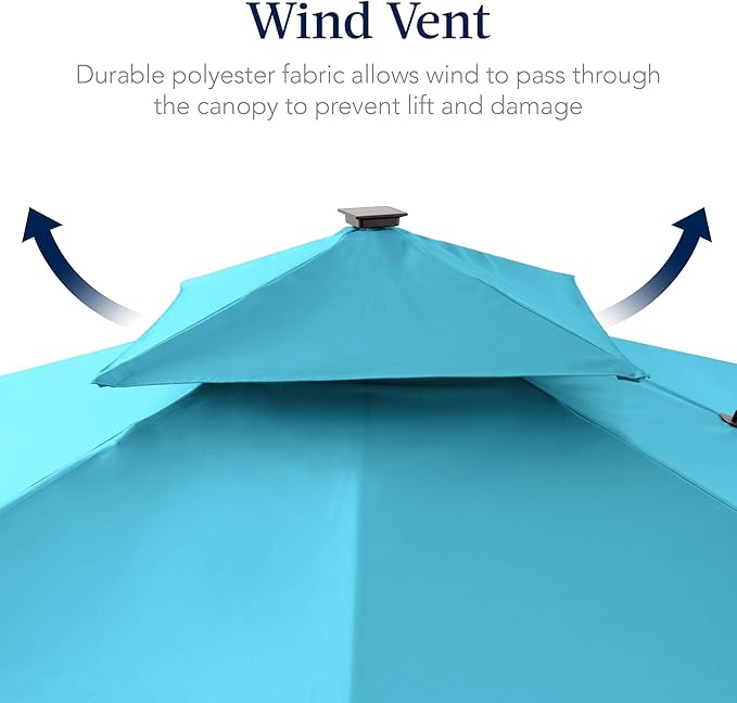 Best Choice Products 9x12ft LED Cantilever Patio Umbrella w/Base Included & 360° Rotation, Large Solar Offset Hanging Outdoor Sun Shade for Deck, Backyard Table w/Stand & Lights – Sky Blue