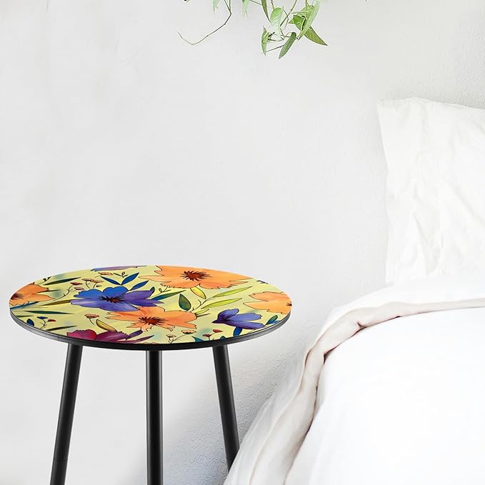 Party Zealot 2 Packs Metal Floral Round Side Table 13.2" Small Outdoor Patio Round Accent Coffee Tables Indoor Corner Stand for Small Spaces Weather-Resistant for Balcony Plant Stand