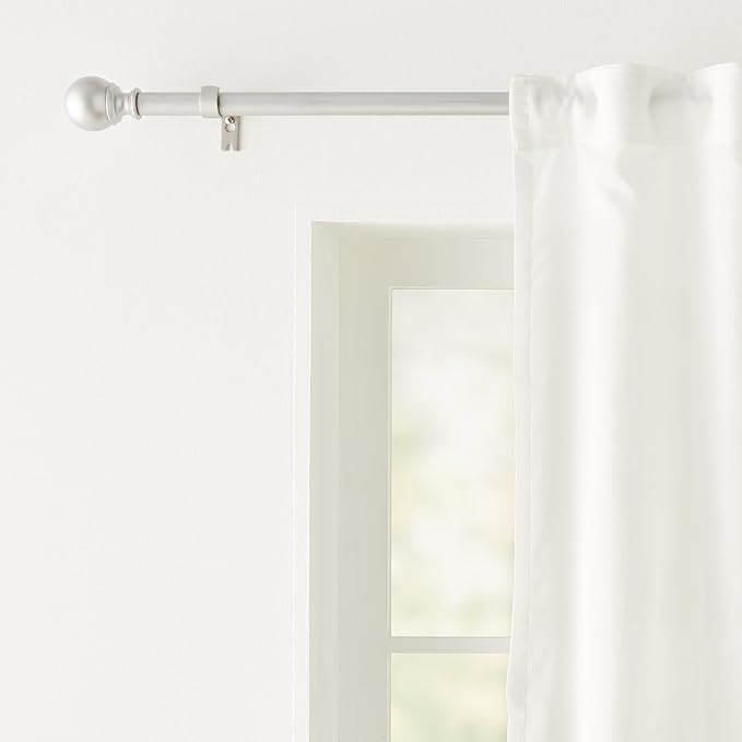 Amazon Basics Easy Installation Adjustable Curtain Rod for Windows with Round Finials, 1-Inch Rod, 72" to 144", Nickel, 2-Pack
