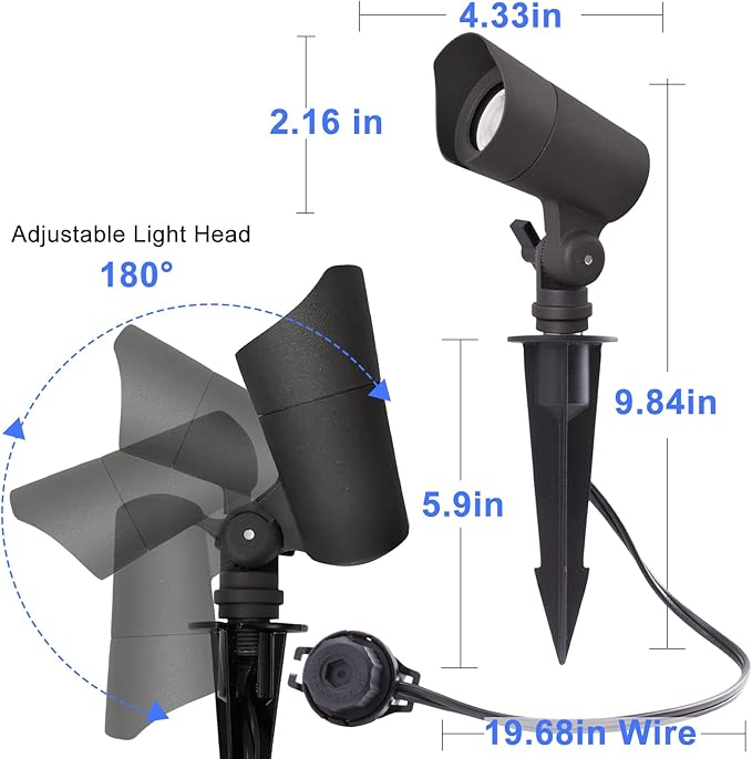 E ENERGETIC LIGHTING LED Landscape Lights with Connectors, 12V Low Voltage, Warm White 3000k, 4W, 175LM, Outdoor Waterproof Garden Pathway Lights Wall Tree Flag Spotlights with Spike Stand, 10 Pack