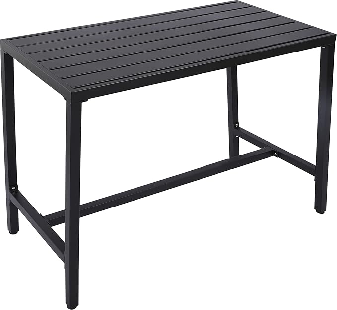 Outdoor Bar Table, Patio Console Pub Height Tables with Powder Coated Steel Frame, Weather Resistant Waterproof Top for Hot Tub, Balcony, Garden, Yard, Poolside (47" Wide Bar Table, Black)