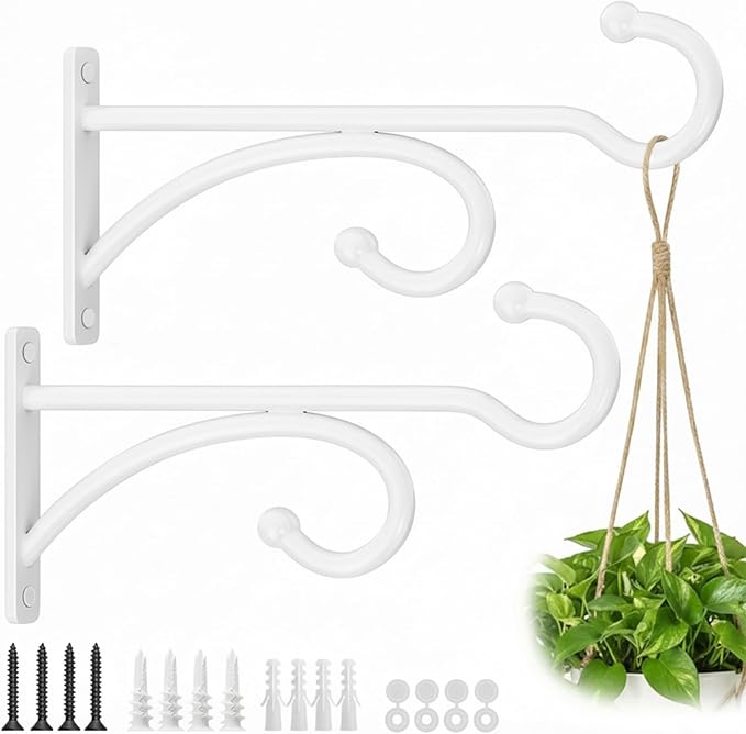2Pack 6 Inch Plant Hangers for Hanging Baskets, Hanger for Indoor and Outdoor Plant Pots Holder, Wall Hook for Planters, Flower Basket, Wind Chimes, Lantern, Light, Bird Feeder, Home Décor-White