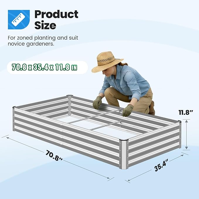 Quictent Galvanized Raised Garden Bed Metal Planter Box Bottomless for Backyard Outdoor, 4x3x1 Ft 2PCS, Silver
