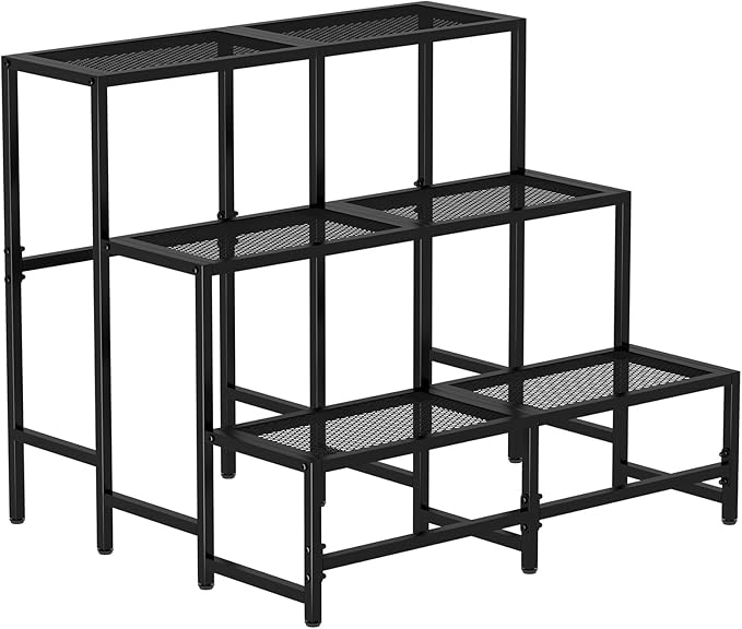 Garden 4 you 3 Tier Split Type Large Metal Plant Stand Stackable, Garden Display Shelf Flower Pot Holder Storage Organizer Rack for Indoor Home Outdoor Patio Balcony Yard( Black,Rectangle)