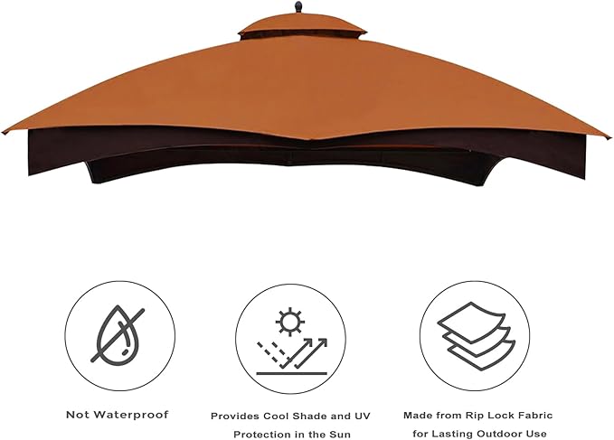 Eurmax USA High Performance Replacement Canopy Top for Lowe's Allen Roth Heavy Duty Gazebo Roof Gazebo Top with Air Vent 10X12 Cover #GF-12S004B-1, Replacement Top Only (Rust)