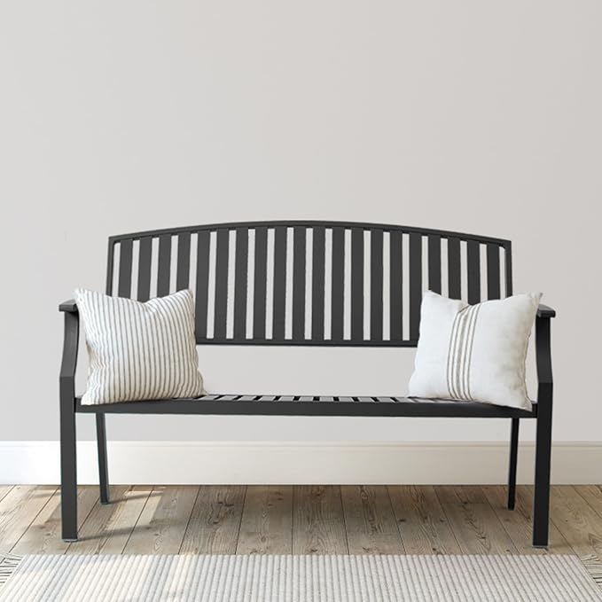 52" Outdoor Bench Weatherproof, Rust-Resistant Aluminum Metal Patio Garden Bench, Patio Loveseat for Porch Garden Lawn Backyard Park Balcony(Grey, 1PC)
