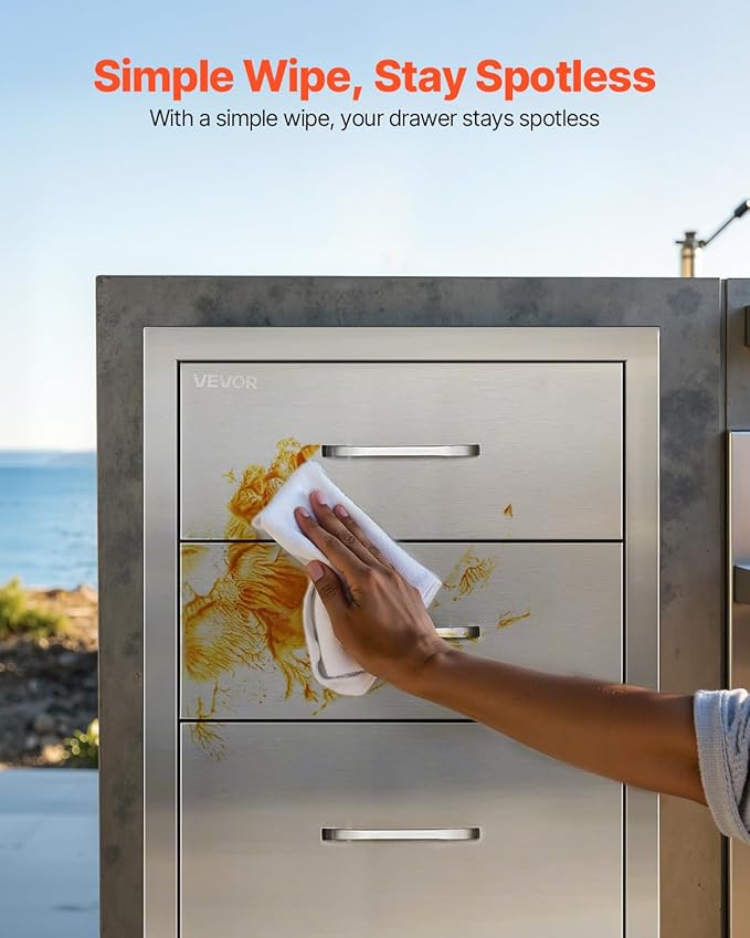 VEVOR Outdoor Kitchen Drawers 18.11" W x 23.23" D x 23.23" H, Triple-Access Stainless Steel Modular Drawer Cabinet with Handles, BBQ Island Drawer for Outdoor Kitchen or BBQ Island Patio Grill Station