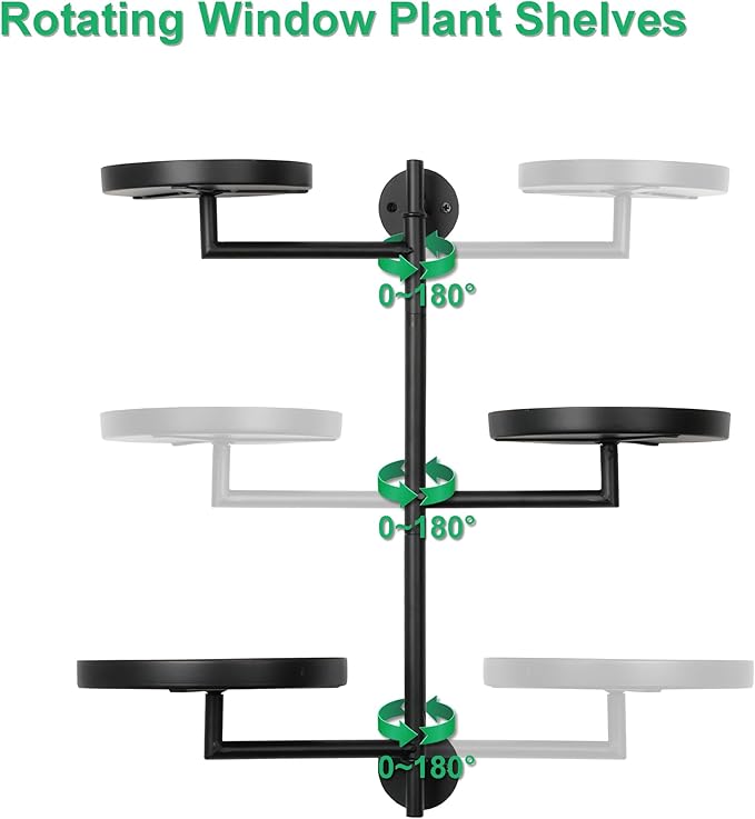 Rotating Window Wall Plant Shelves Stand Holder, 3 Tiered Metal Floating Plant Shelf Hanger Indoor , Window Sill Gifts