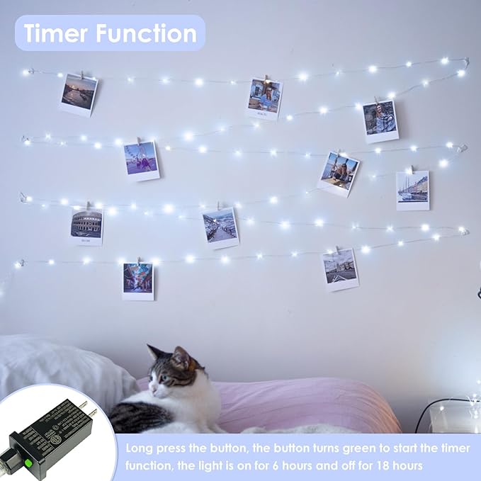 66Ft 200LED Fairy Lights Plug in, Waterproof String Lights Outdoor & Indoor 8 Modes with Timer, Christmas Light Bedroom Decor, Twinkle Light for Girl's Room Garden Christmas Decorations (Cool White)