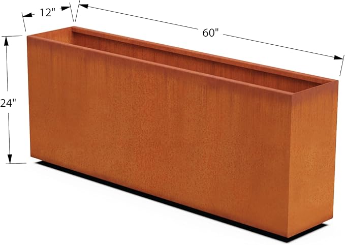 Plantercraft Large Rectangular Planters for Outdoor Plants 60x12x24 Inch Corten Steel Planter - Extra Large Outdoor Planter Box for Patios, Decks and Garden Borders