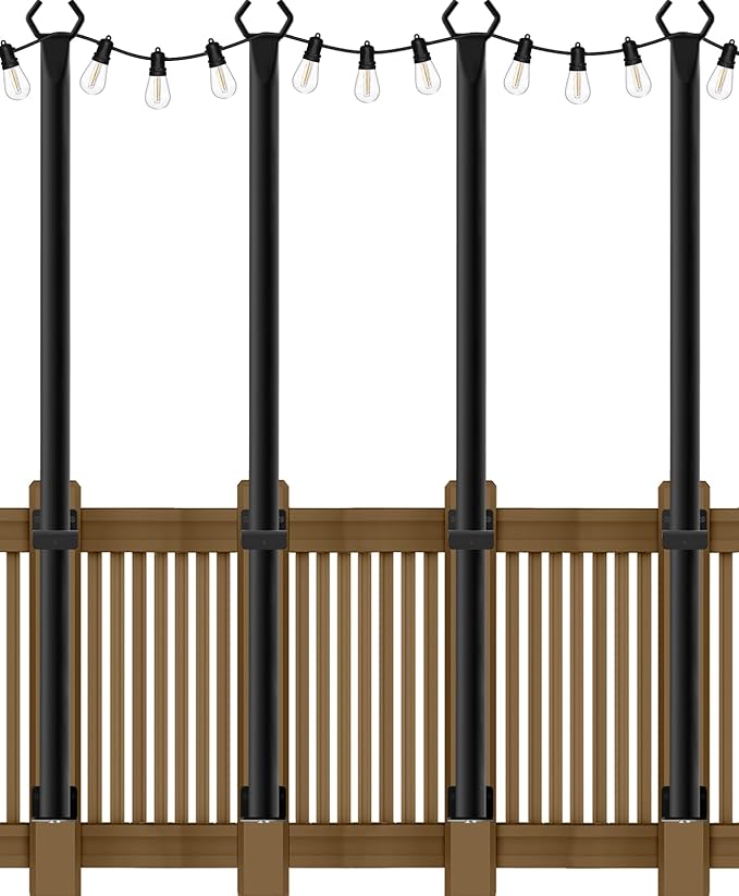 AILBTON 4 Pack 5Ft String Light Poles,Light Poles for Outside String Lights,Outdoor Light Poles with Fork,Metal Pole Stand for Patio,Backyard,Deck