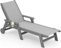 SERWALL Patio Chaise Lounge Chair, 5 Positions Outdoor Lounger for Pool, Textilene Lounge Chair with Rolling Wheels for Poolside, Deck, Grey