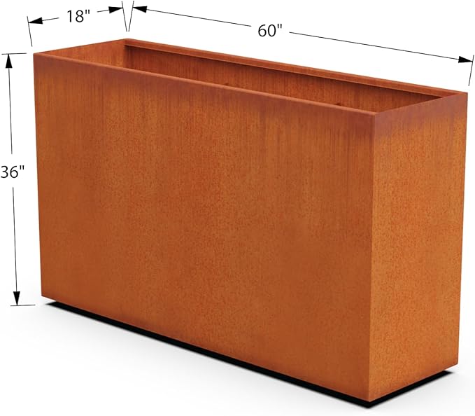 Plantercraft Large Rectangular Planters for Outdoor Plants - 60x18x36 Inch Corten Steel Planter, Extra Large Outdoor Planter Box for Patio, Garden & Privacy Screen