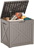 32 Gallon Outdoor Deck Box, Lockable Waterproof Outdoor Storage Boxes For Garden Tools,Indoor Cushions,Accessories Outside Storage Resin Weatherproof Container(Grey)