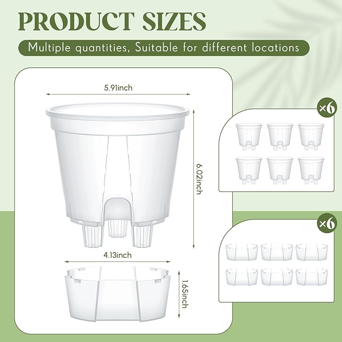 Self Watering Pots for Indoor Plants with Deep Reservoir and High Drainage Holes for Outdoor Plants and Flowers, Bare Root Planter(5.91'',Clear,6 Pcs)